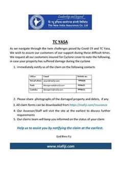 TC Yasa cyclone warning notice